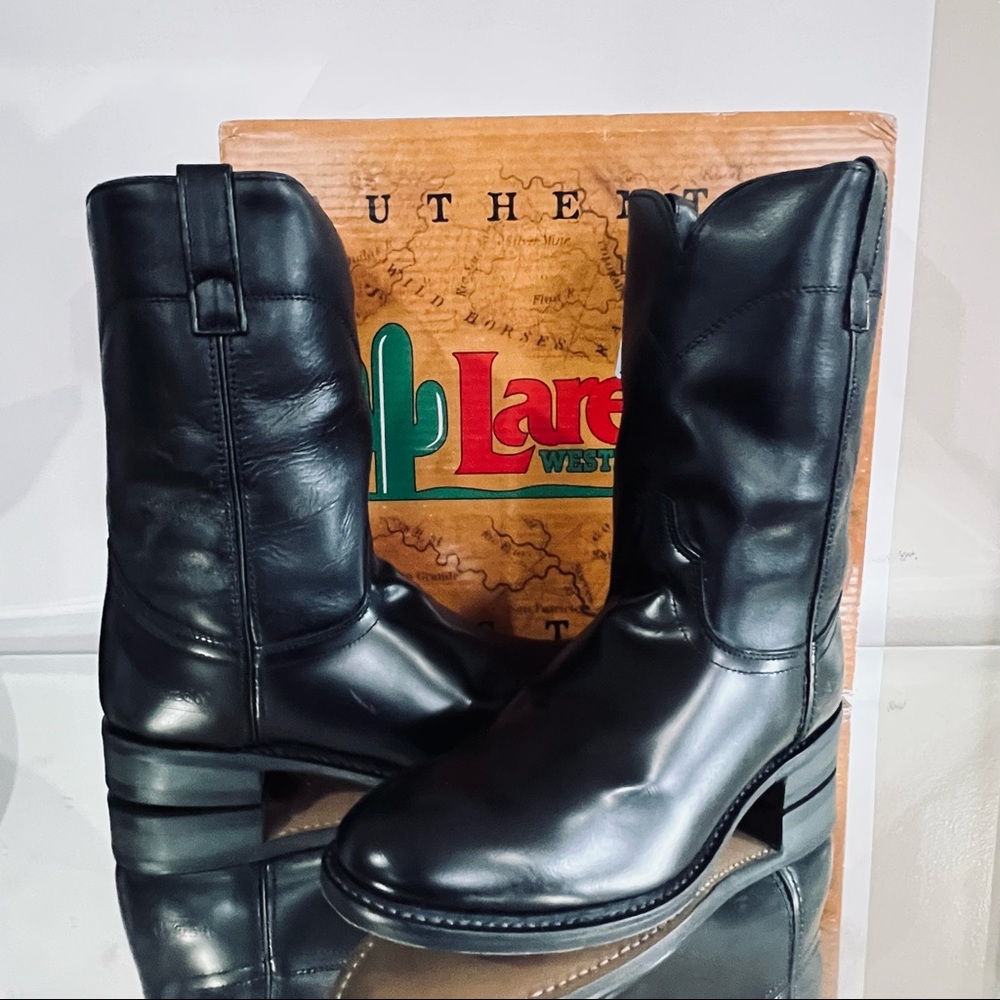Laredo Men's Leather Vamp Fox Roper Black Dress Western Boots Size 10.5 D